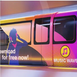 Graphic film for advertising on passenger train