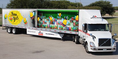 changeable graphic film on a supply chain fleet truck for brand recognition
