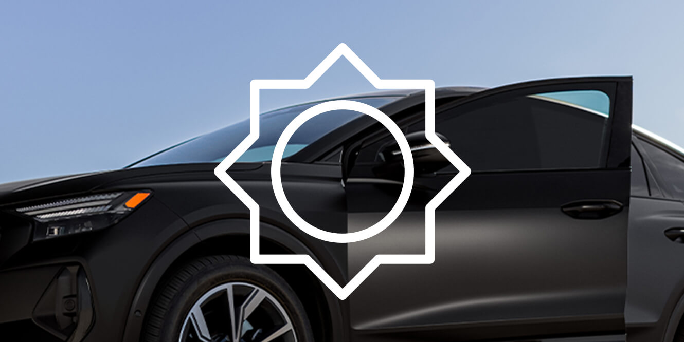 Driver side window tint film with sun icon
