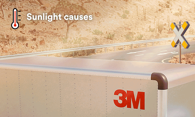 Illustration of heat reflected away from a railcar roof by 3M™ Cooling Film
