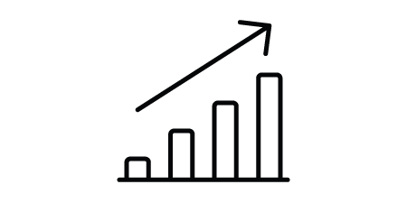Graph icon with an arrow going up representing 3M converter solution product performance
