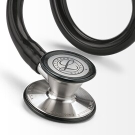 Close-up showing the pediatric side of a 3M Littmann Cardiology III Stethoscope chestpiece and black tubing.