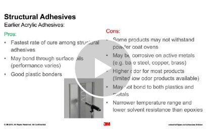 Still image from the Webinar showing a list of Pros and Cons of early structural adhesives
