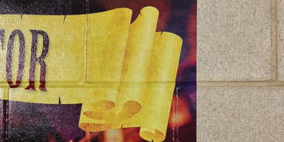 A wall graphic of a yellow banner showing the detail of 3M's wall graphic reflective films.
