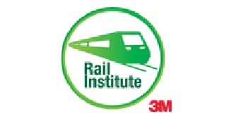 Rail institute logo with green drawing of rail car in a circle and red 3M logo in the corner.

