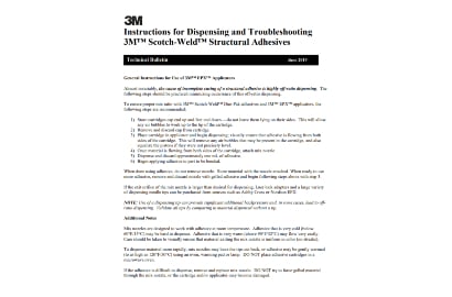 Image of technical bulletin &ldquo;Instructions for Dispensing and Troubleshooting&rdquo;