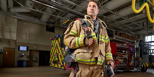 Firefighter with all his safety equipment
