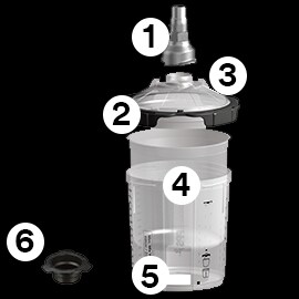 exploded view of linered spray cup with numbers correlating to text